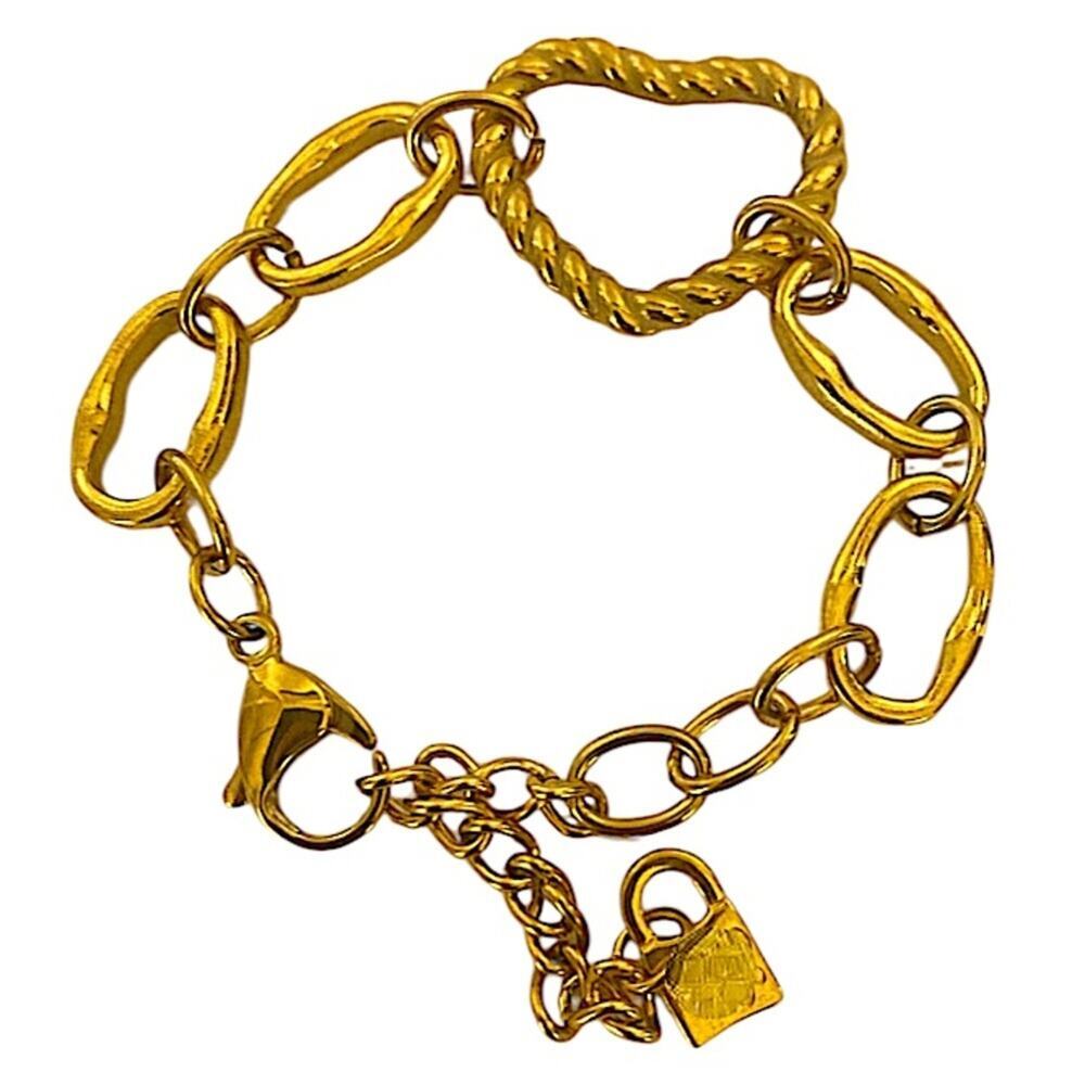 Gold Stainless Steel Heart Chain Link Bracelet - Picture 2 of 2
